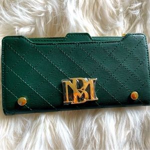 Badgley Mischka Forest Green Vegan Leather Wallet with gold hardware
